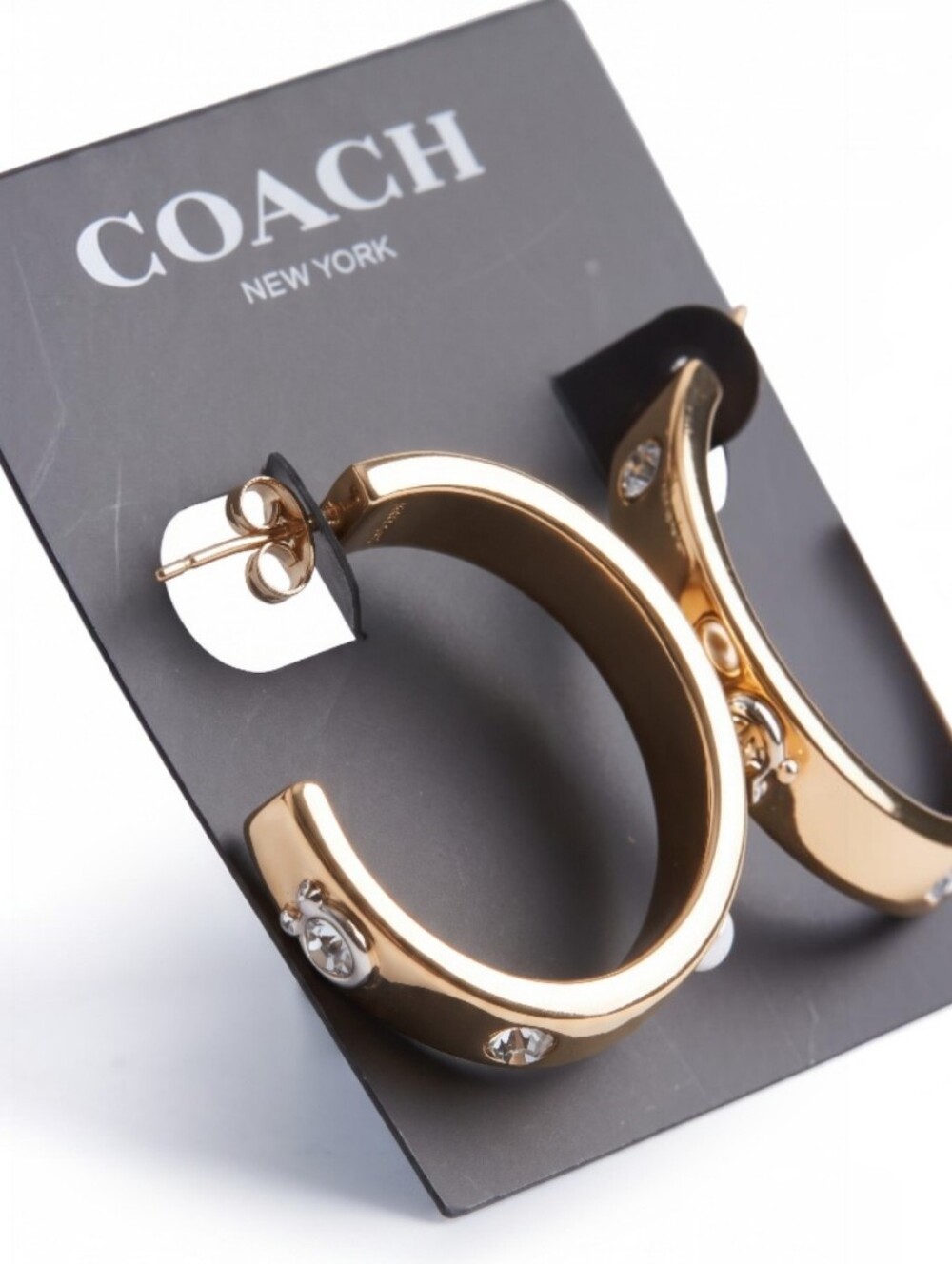 COACH Gold Pegged Signature Earrings